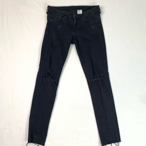 Black Distressed Skinny Jeans Sharkbite Hem